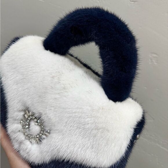Colorblock Handmade Luxury Real Mink Fur Top Handle Bag/Shoulder Bag/Crossbody - Picture 13 of 16